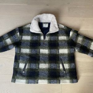 Oversized plaid half zip jacket
